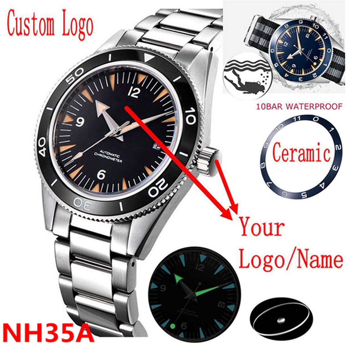 Watch Bezel Insert - Logo personnalisé NH35 mouvement montre 10